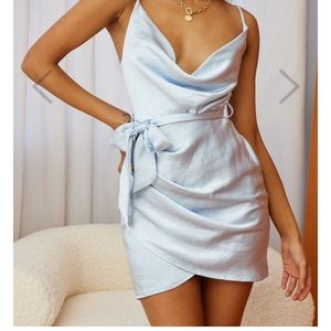 Silky blue, wrap dress